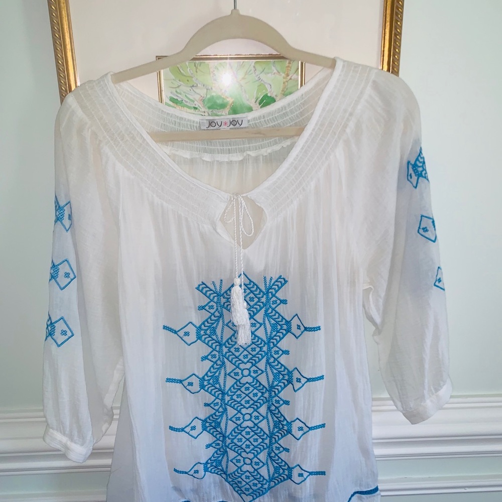 Joy Joy Boho Top with blue embroidery